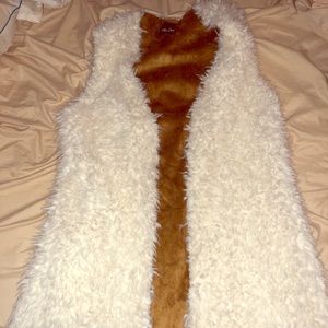 Reversible fur and suede long vest